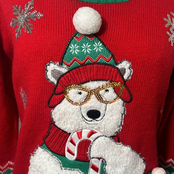 99 JANE STREET WOMEN UGLY CHRISTMAS SWEATER TUNIC POLAR BEAR SNOW FLAKES SIZE M - Picture 6 of 9